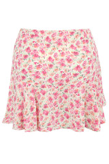 Contrast Flower Print Side Zip Up Mini Skirt