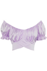 Satin Off Shoulder Back Knotted Crop Tops