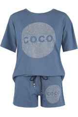 Studded 'COCO' Slogan Trim Top & Shorts Set
