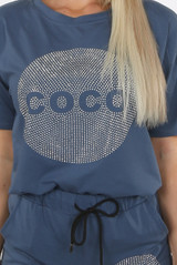 Studded 'COCO' Slogan Trim Top & Shorts Set