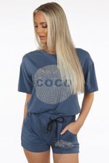 Studded 'COCO' Slogan Trim Top & Shorts Set