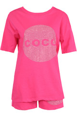 Studded 'COCO' Slogan Trim Top & Shorts Set