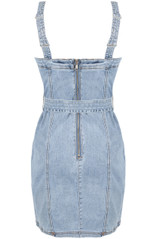 Blue Denim Pocketed Back Zip Up Shift Dress