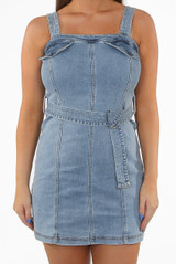 Blue Denim Pocketed Back Zip Up Shift Dress