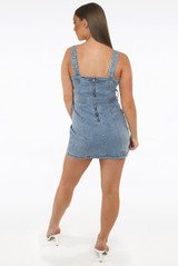 Blue Denim Pocketed Back Zip Up Shift Dress