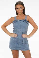 Blue Denim Pocketed Back Zip Up Shift Dress