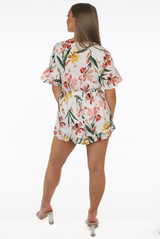 Floral Print Side Knotted Wrap Up Playsuit