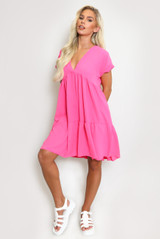 Plain V Neck Smock Dress - 23 Colours