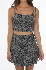 Floral Print Pleated Crop Tops
