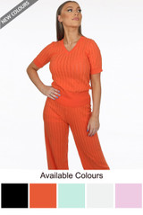 V Neck Ribbed Top & Trouser Set