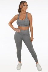 Stripe Print Round Neck Top & Ruched Back Active Pant Set