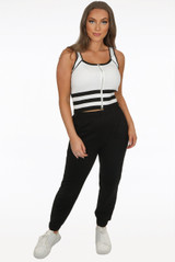 Knitted Stripe Front Zip Up Crop Tops