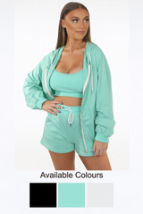Hooded Zip Up Jumper With Cami & Shorts 3 Piece Set