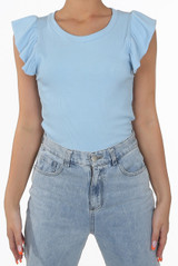 Frilled Cap Sleeve Ribbed Tops