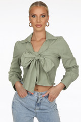 Front Knot Shirred Shirt