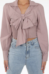 Front Knot Shirred Shirt