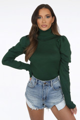 Ruched Shoulder High Neck Knitted Tops