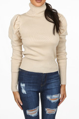 Ruched Shoulder High Neck Knitted Tops