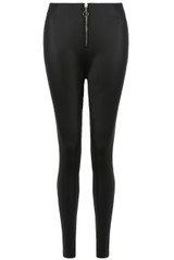 Black PU Faux Leather Zip Up High Waist Leggings