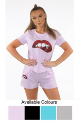 Lips Trim Round Neck Tees  &  Shorts Set