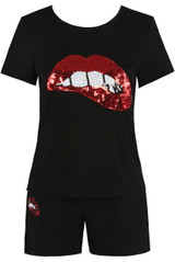 Lips Trim Round Neck Tees  &  Shorts Set