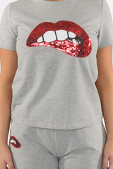 Lips Trim Round Neck Tees  &  Shorts Set