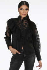 Embroidery Lace Button Up Blouse