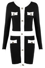 Button Trim Knitted Bodycon Dress