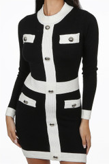 Button Trim Knitted Bodycon Dress