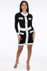Button Trim Knitted Bodycon Dress