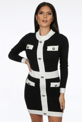 Button Trim Knitted Bodycon Dress