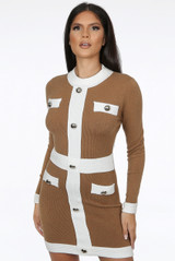 Button Trim Knitted Bodycon Dress