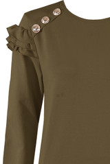 Golden Button Trim Tier Sleeve Tops & Trouser Set
