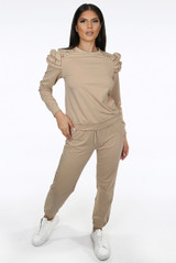 Golden Button Trim Tier Sleeve Tops & Trouser Set