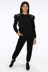 Golden Button Trim Tier Sleeve Tops & Trouser Set