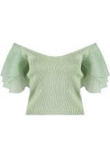 Frill Layer Ribbed Top Off The Shoulder