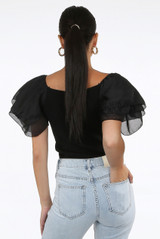 Frill Layer Ribbed Top Off The Shoulder