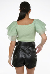 Frill Layer Ribbed Top Off The Shoulder