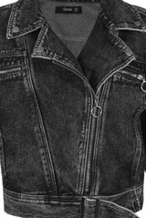 Front Zip Up Denim Biker Jacket