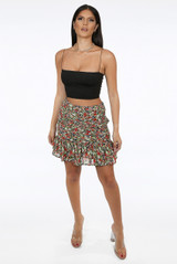 Floral Print Pleated Elasticated Waist Mini Skirt