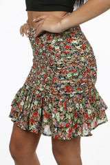 Floral Print Pleated Elasticated Waist Mini Skirt