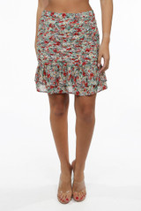 Floral Print Pleated Elasticated Waist Mini Skirt