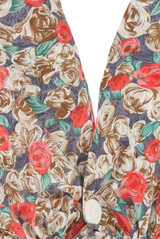 Floral Print Button Trim Wrap Tops