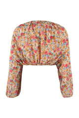 Floral Print Button Trim Wrap Tops