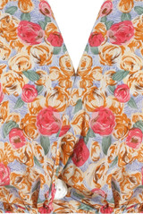 Floral Print Button Trim Wrap Tops