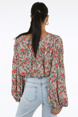 Floral Print Button Trim Wrap Tops