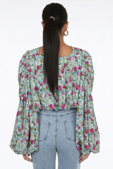 Floral Print Button Trim Wrap Tops