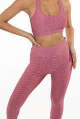 Textured Round Neck Top & Ruched Push Up Trouser Set