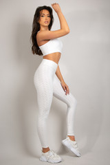 Textured Round Neck Top & Ruched Push Up Trouser Set