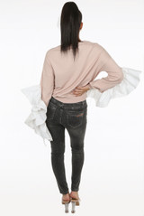 Cotton Frill Sleeve Ribbed Jumper